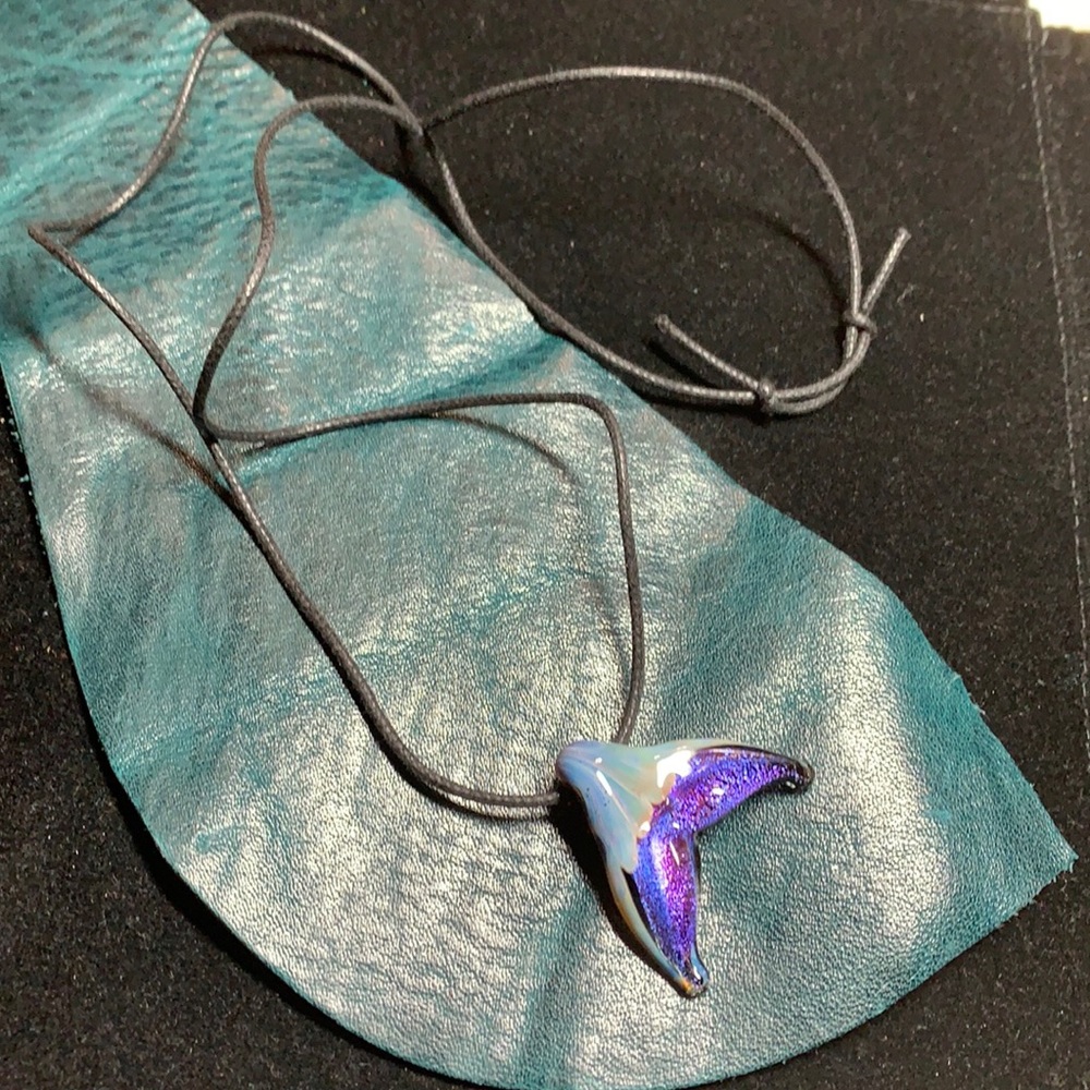 Unique glass, mermaid tail pendant, necklace